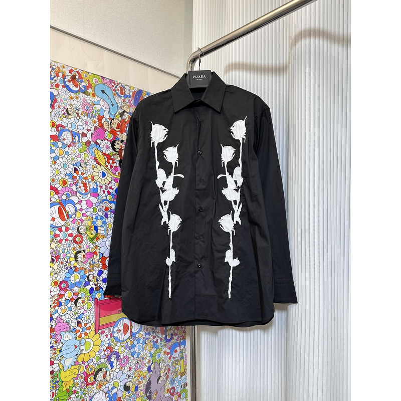 Pra*a embroidered poplin shirt black