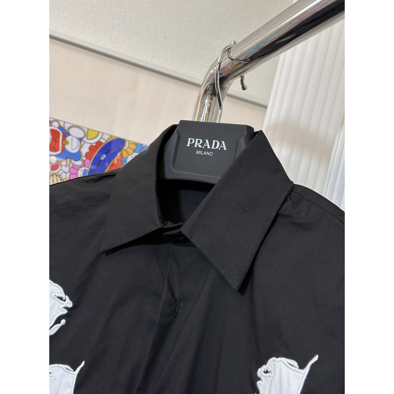 Pra*a embroidered poplin shirt black