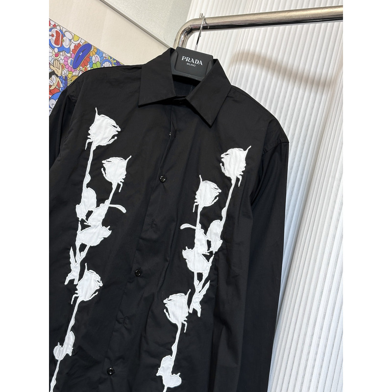 Pra*a embroidered poplin shirt black