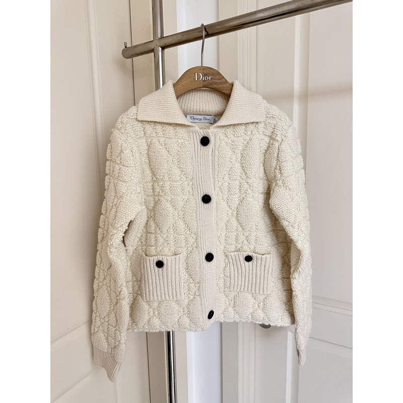 D*or cannage jacket white technical wool and cashmere knit