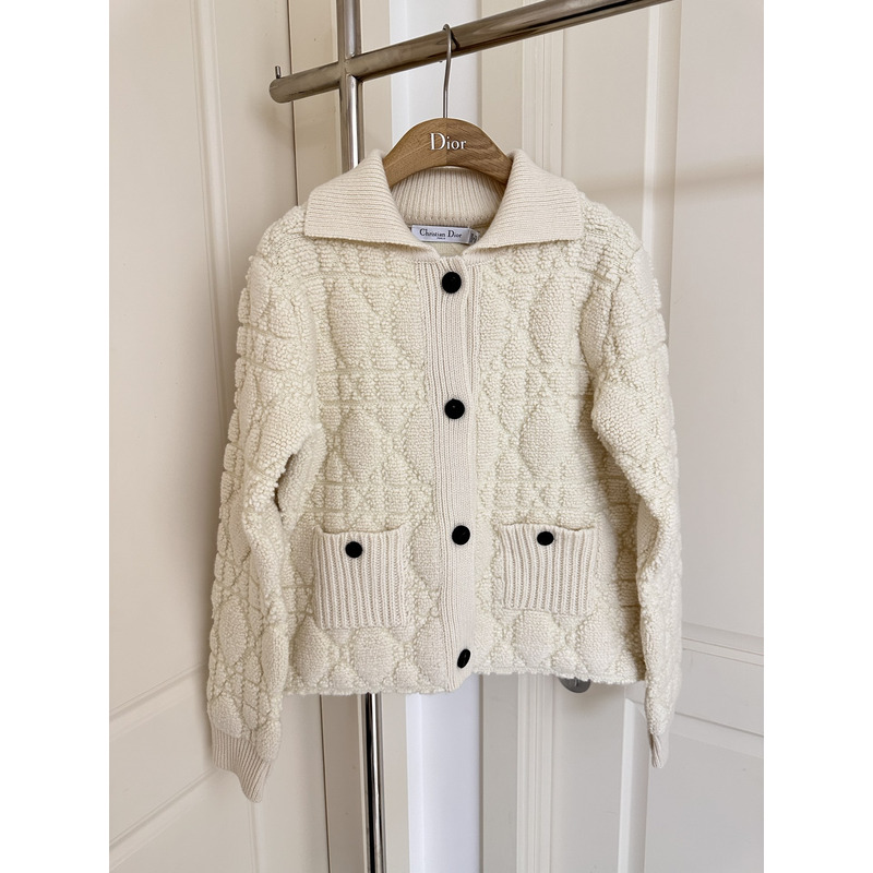 D*or cannage jacket white technical wool and cashmere knit