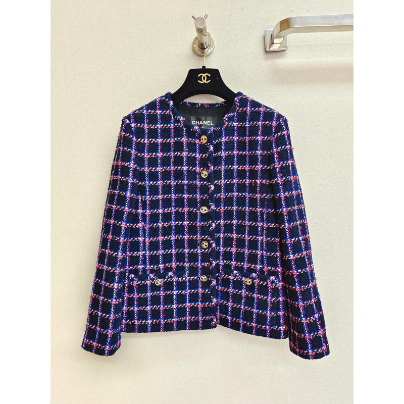 Ch*el cotton tweed jacket black and blue