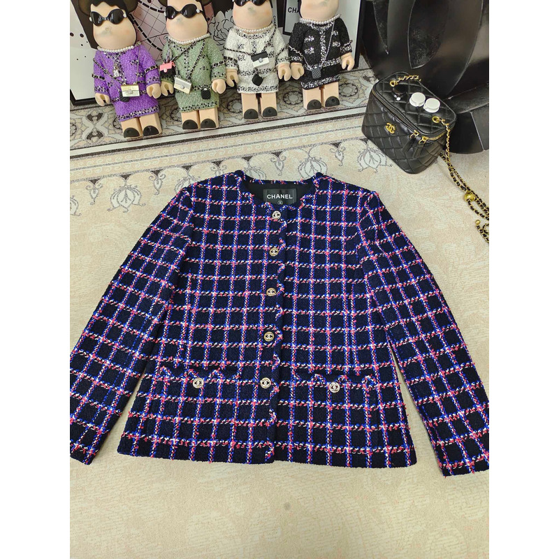 Ch*el cotton tweed jacket black and blue