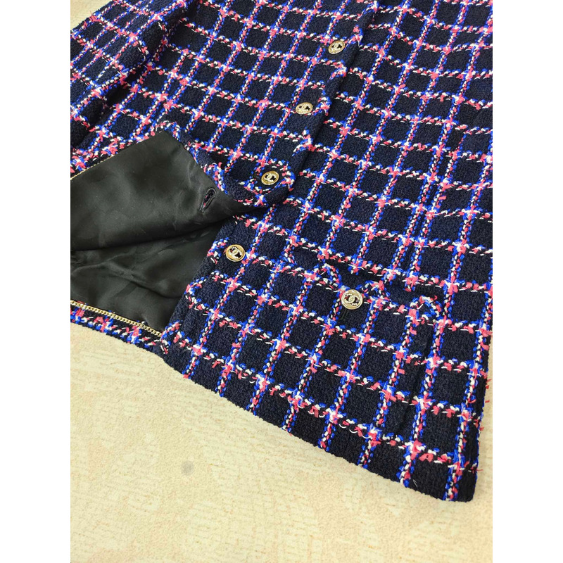 Ch*el cotton tweed jacket black and blue