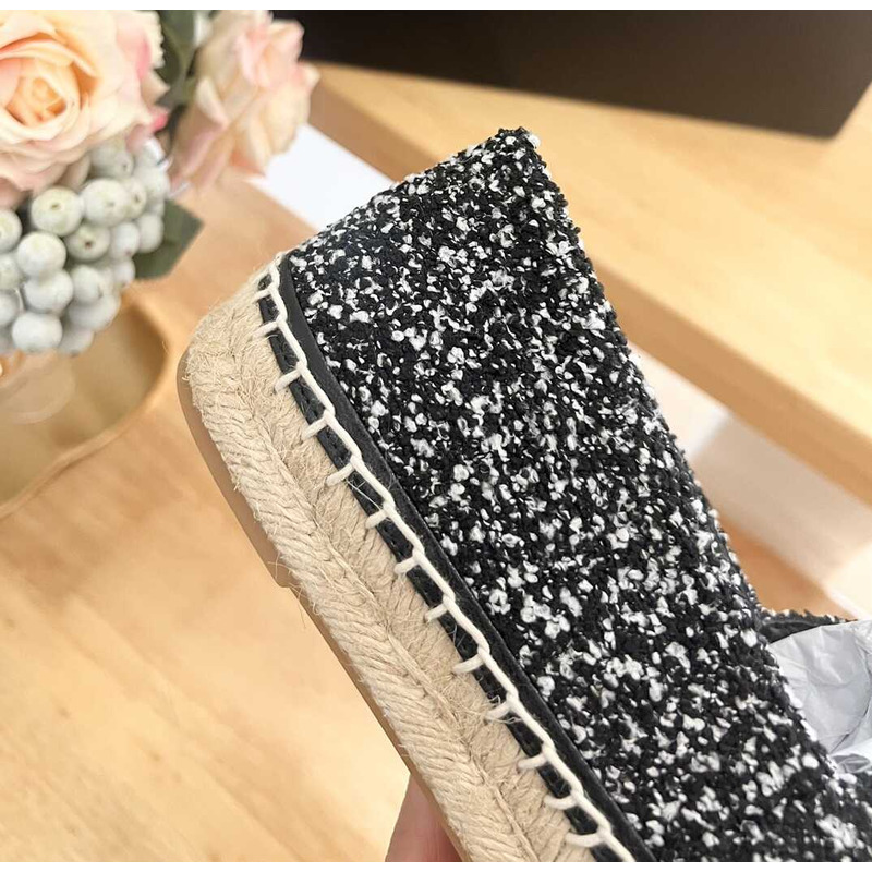 Ch*el espadrilles glittered cotton tweed & lambskin black