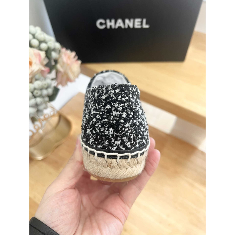 Ch*el espadrilles glittered cotton tweed & lambskin black