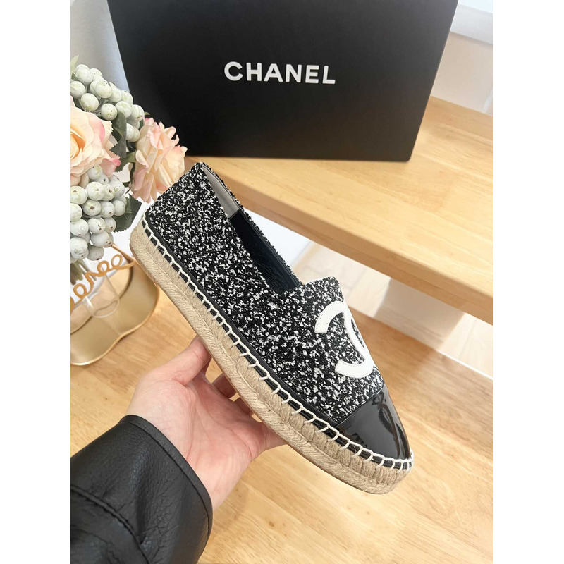 Ch*el espadrilles glittered cotton tweed & lambskin black