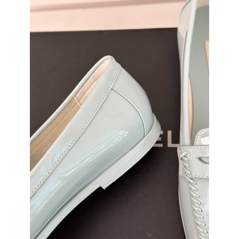 Ch*el moccasins patent calfskin loafers light blue