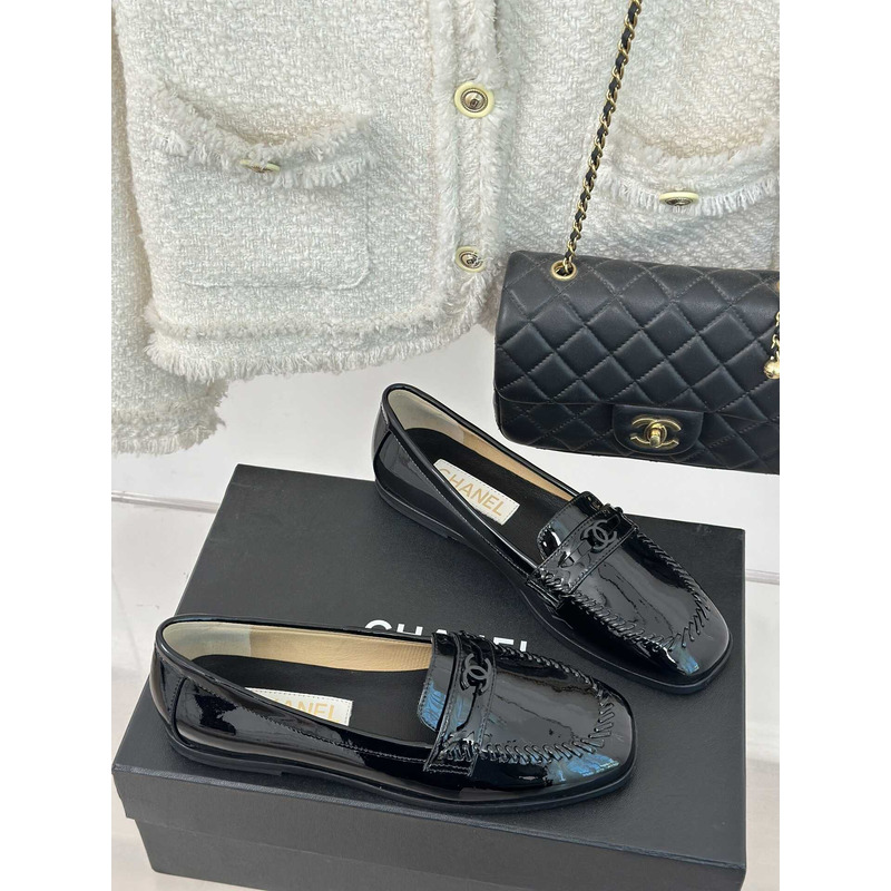 Ch*el moccasins patent calfskin loafers black