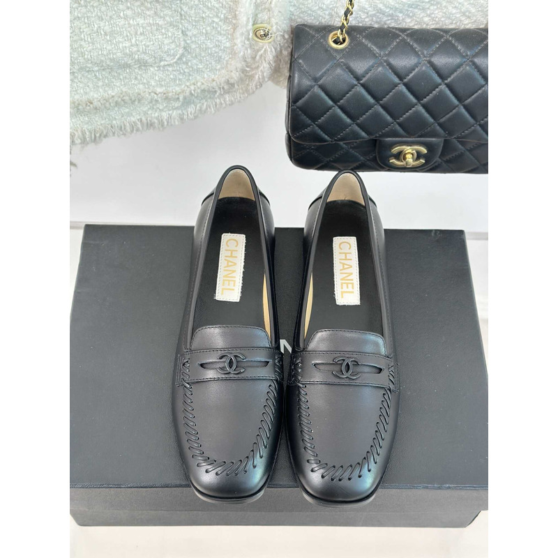 Ch*el moccasins calfskin loafers black