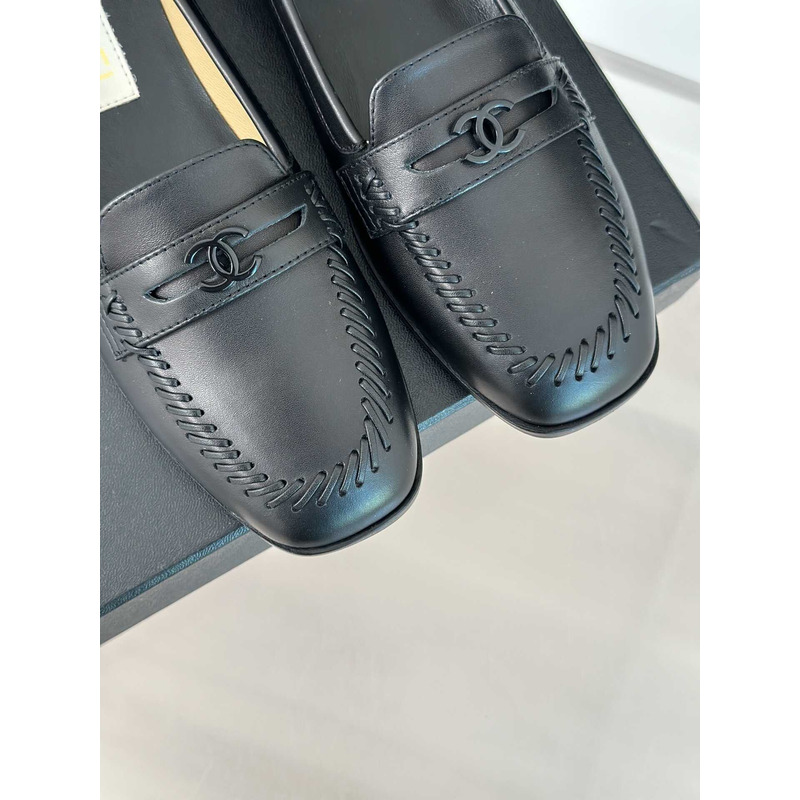 Ch*el moccasins calfskin loafers black