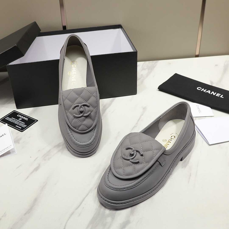 Ch*el lambskin moccasins loafers grey