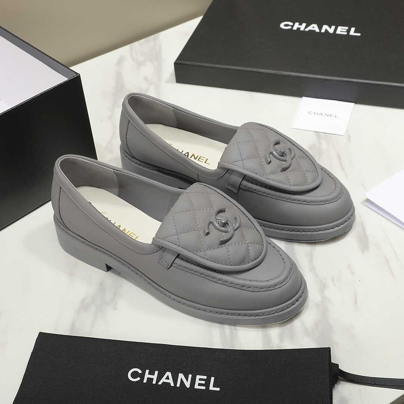 Ch*el lambskin moccasins loafers grey