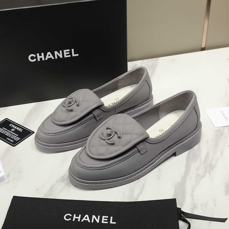 Ch*el lambskin moccasins loafers grey