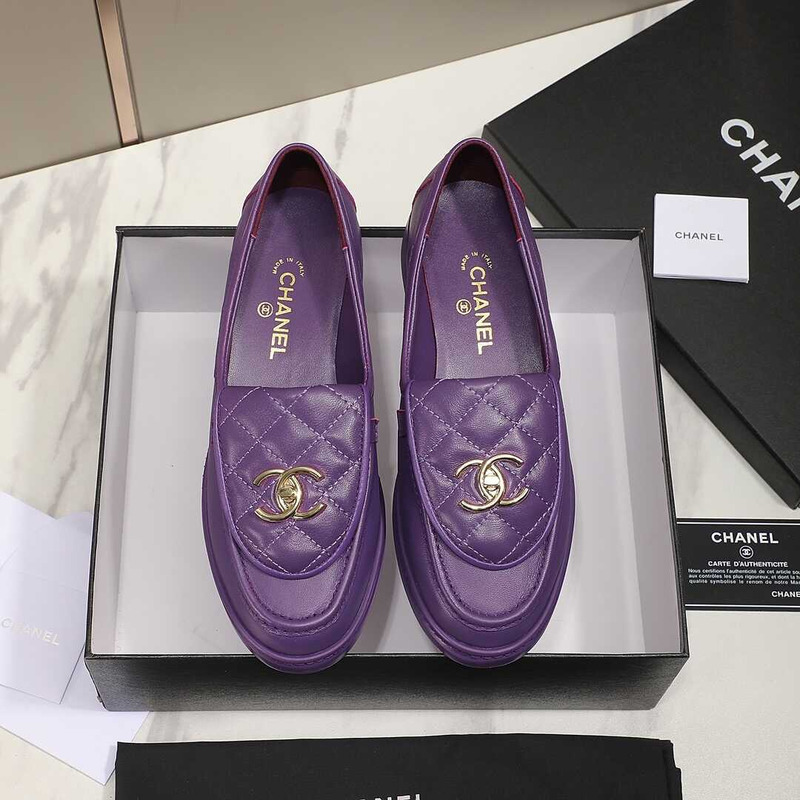 Ch*el lambskin moccasins loafers dark purple