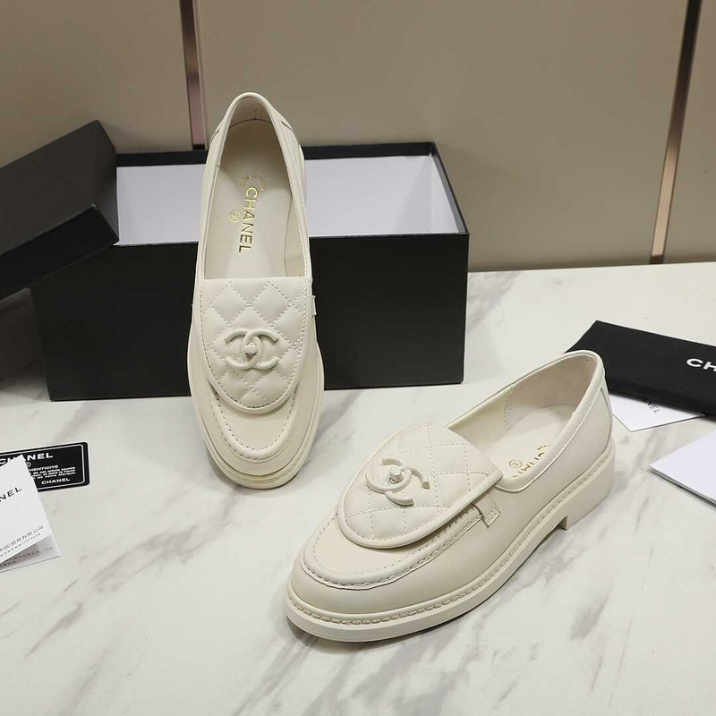 Ch*el lambskin moccasins loafers white