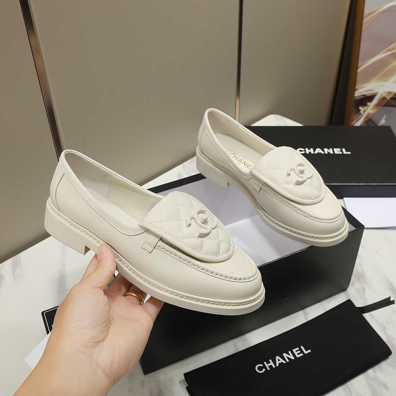 Ch*el lambskin moccasins loafers white