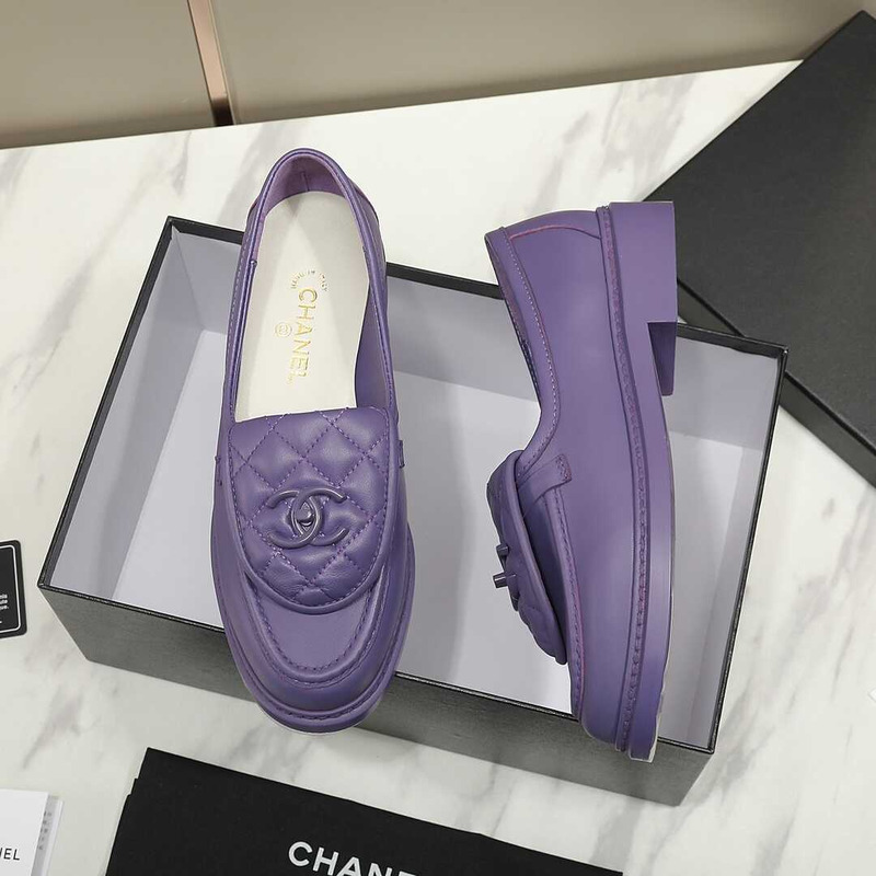 Ch*el lambskin moccasins loafers purple