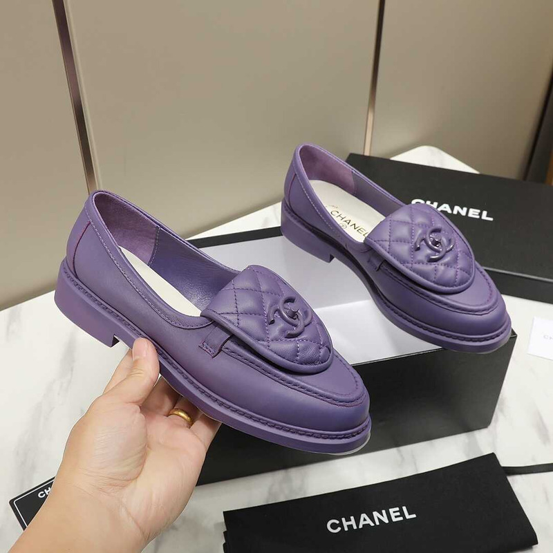 Ch*el lambskin moccasins loafers purple