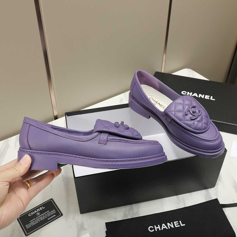 Ch*el lambskin moccasins loafers purple