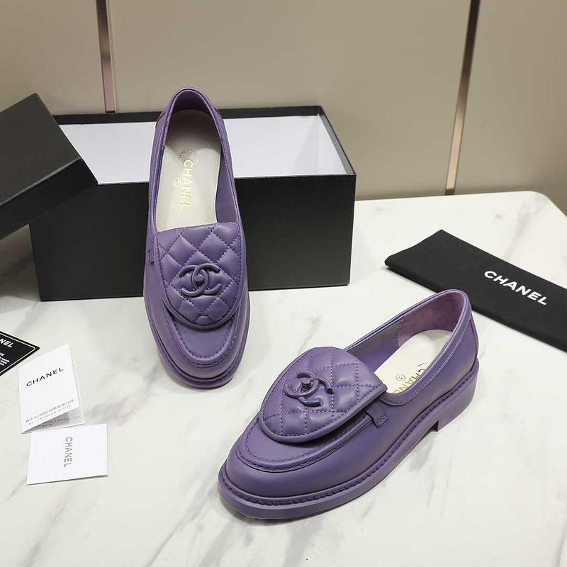 Ch*el lambskin moccasins loafers purple