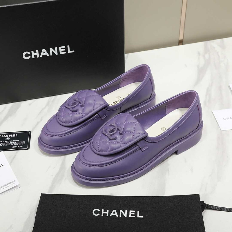 Ch*el lambskin moccasins loafers purple