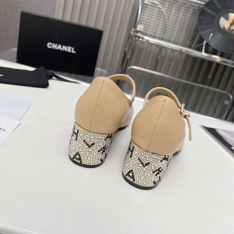 Ch*el mary janes grosgrain & diamanté beige