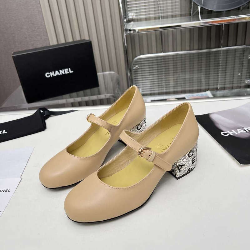 Ch*el mary janes grosgrain & diamanté beige