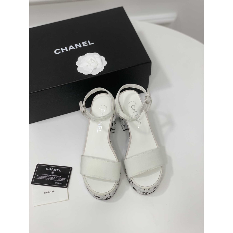 Ch*el sandals grosgrain & diamanté white