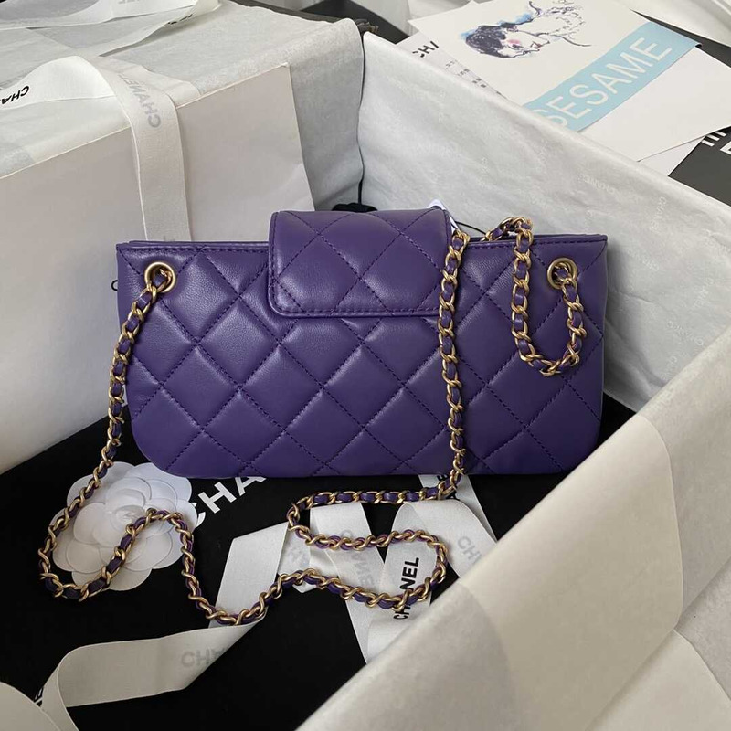 Ch*el baguette bag lambskin purple