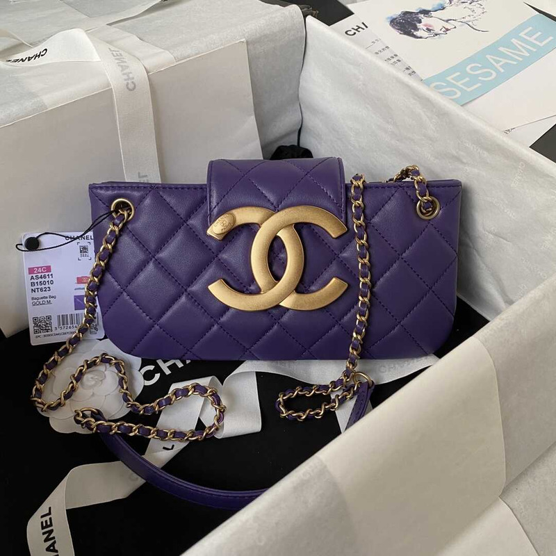 Ch*el baguette bag lambskin purple