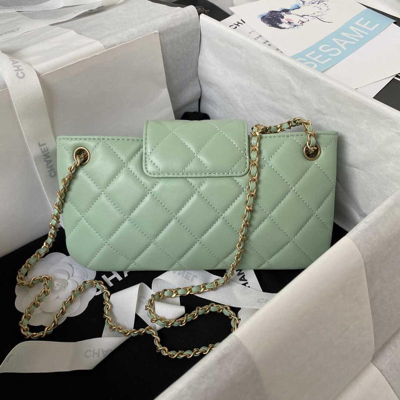 Ch*el baguette bag lambskin green