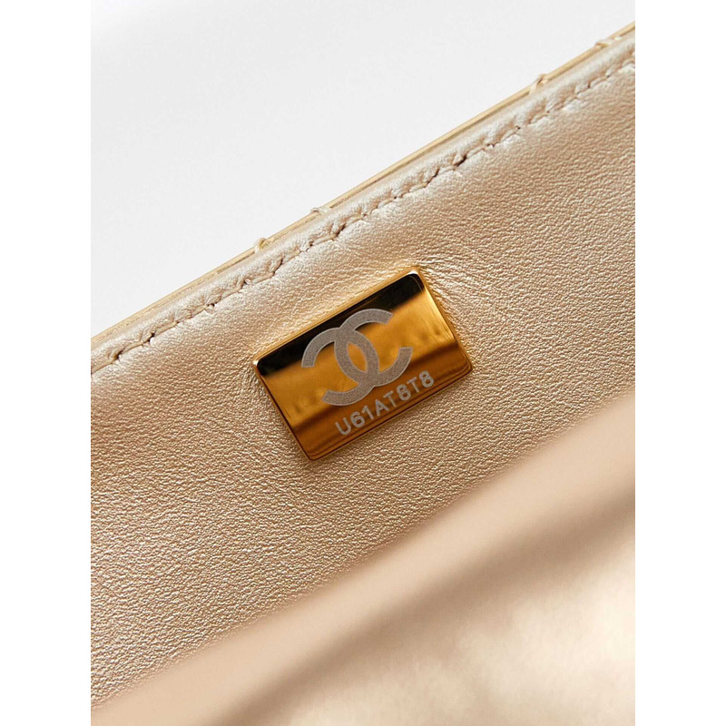 Ch*el mini flap bag & star coin purse metallic mirror calfskin, metallic lambskin & gold-tone metal light gold