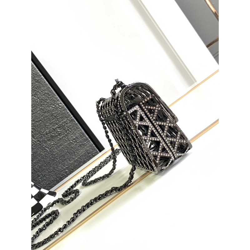 Ch*el mini evening bag strass & black metal black & multicolour