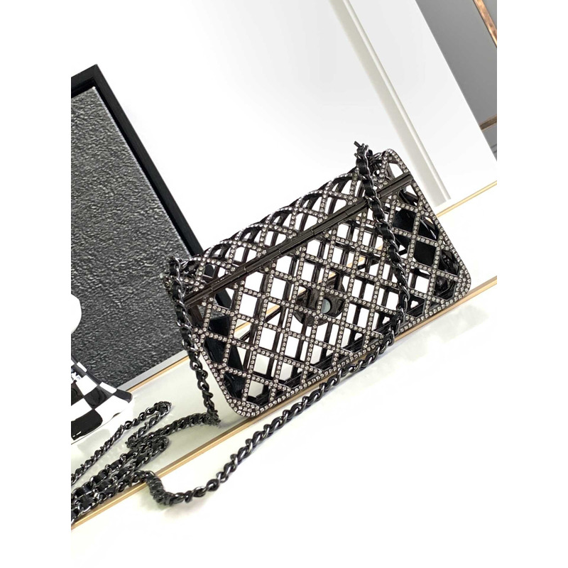 Ch*el mini evening bag strass & black metal black & multicolour