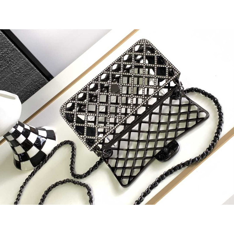 Ch*el mini evening bag strass & black metal black & multicolour