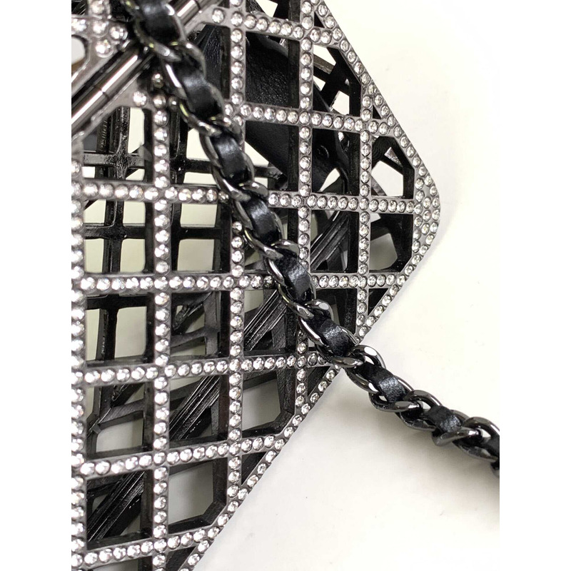 Ch*el mini evening bag strass & black metal black & multicolour