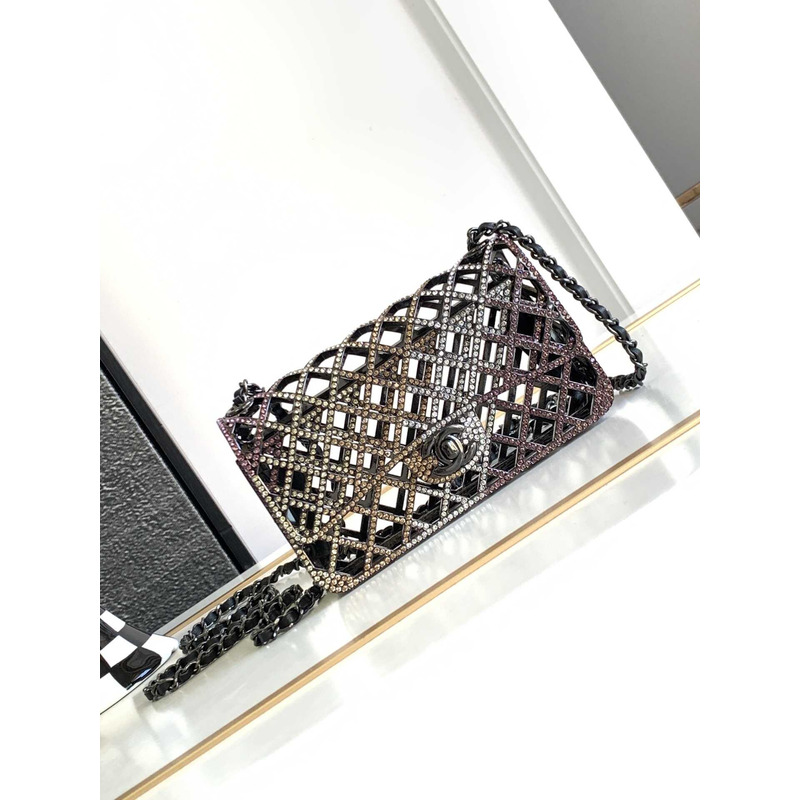 Ch*el mini evening bag strass & black metal black & multicolour