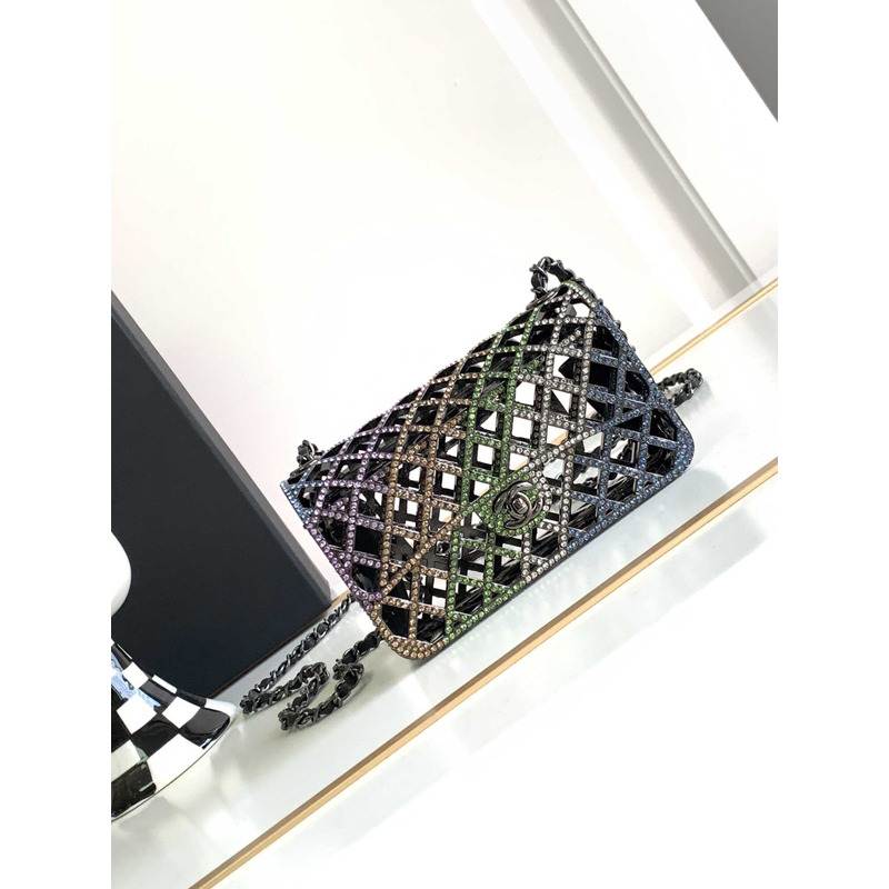 Ch*el mini evening bag strass & black metal black & multicolour