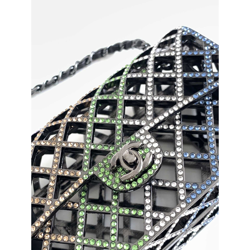 Ch*el mini evening bag strass & black metal black & multicolour