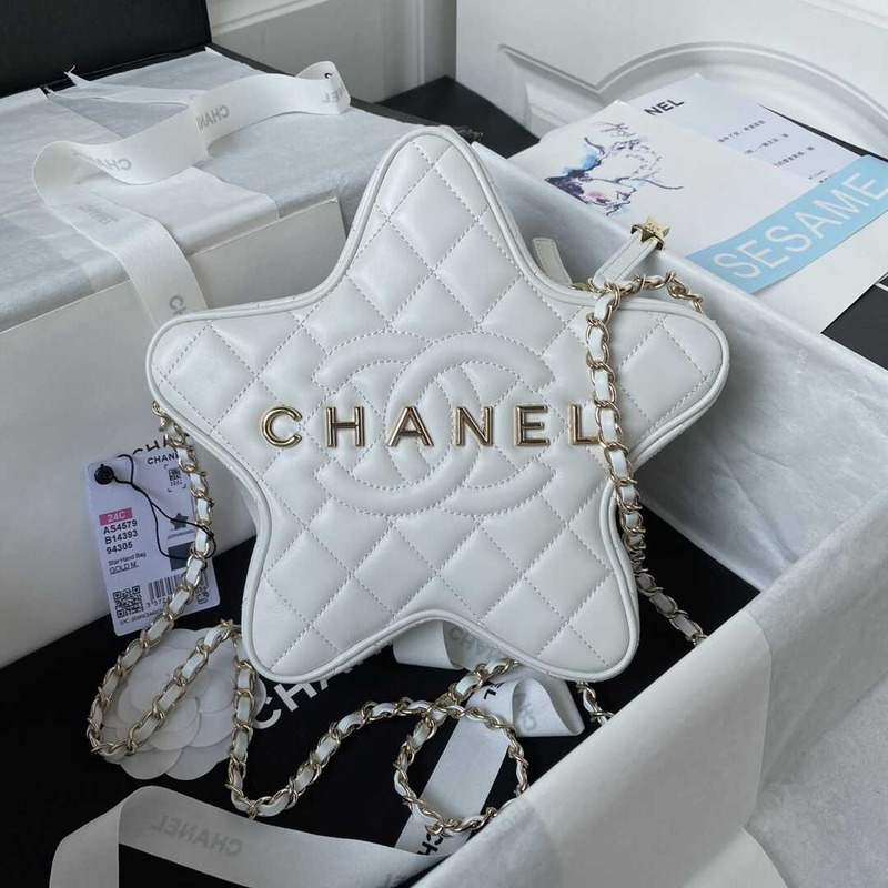 Ch*el star handbag lambskin white