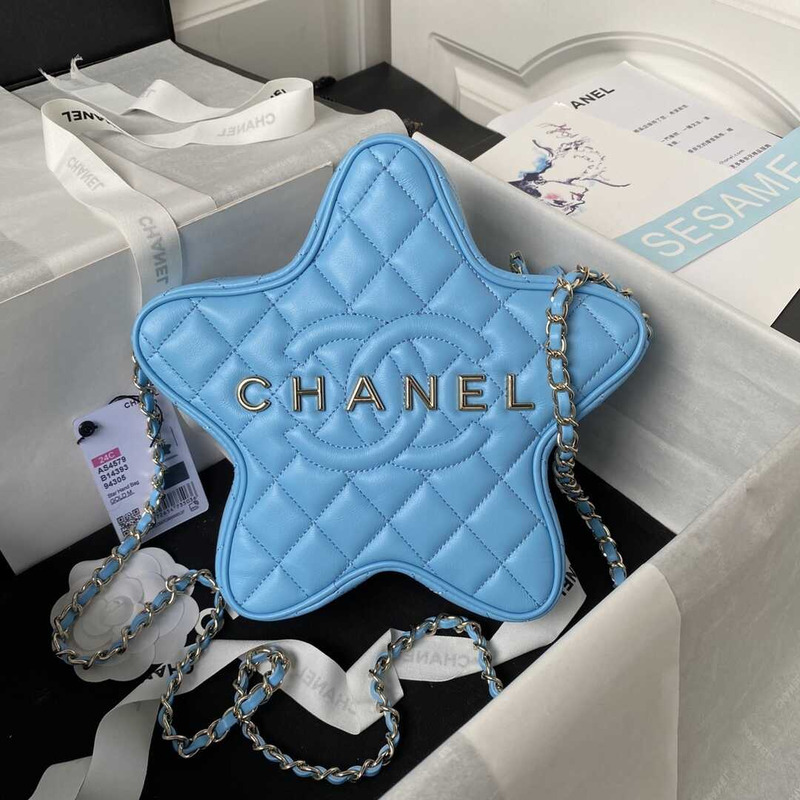 Ch*el star handbag lambskin blue