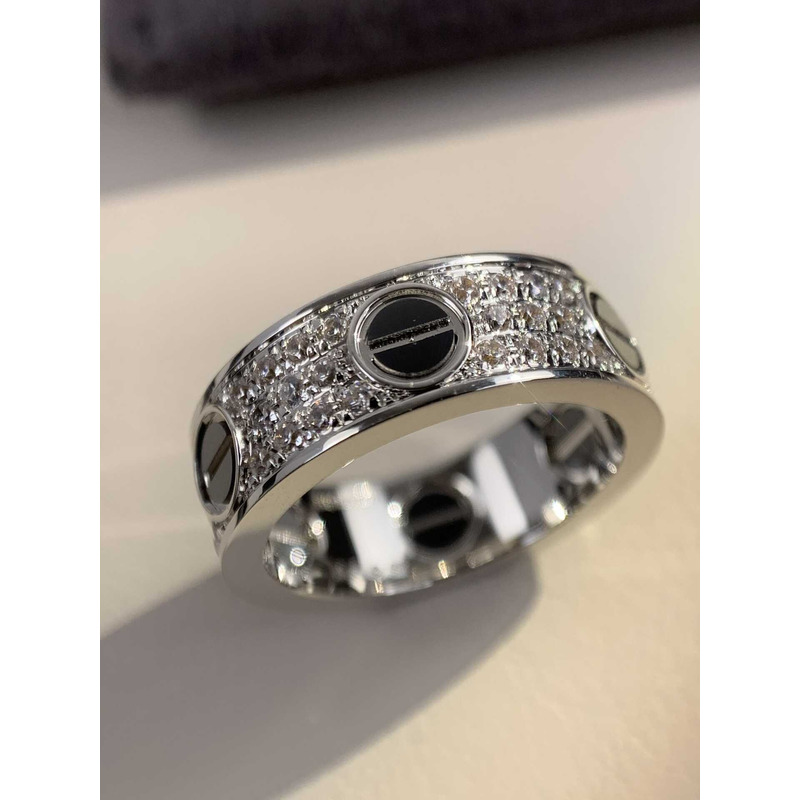 Cartier White Gold Love Diamond And Ceramic Ring In Silver