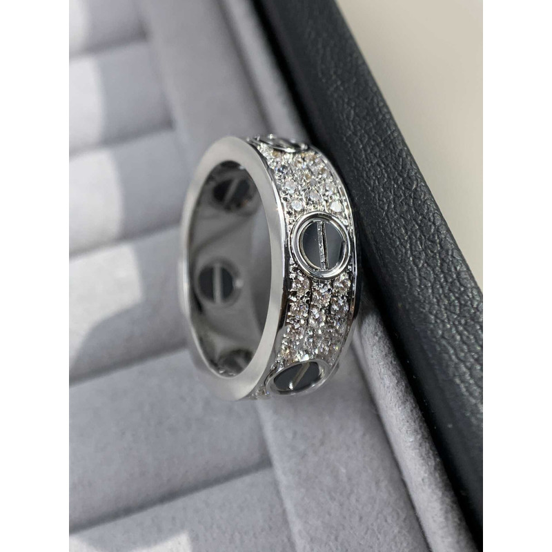 Cartier White Gold Love Diamond And Ceramic Ring In Silver