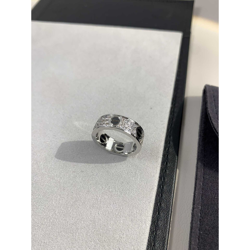 Cartier White Gold Love Diamond And Ceramic Ring In Silver