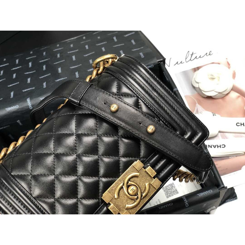 Ch*el le boy lambskin black bag