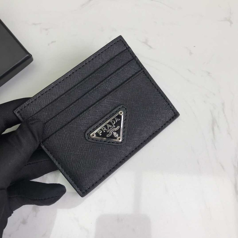 Pra*a saffiano leather card holder black