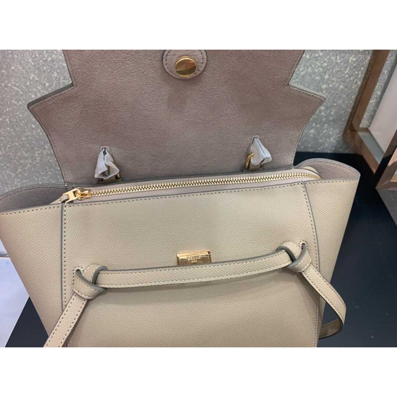 Ce**e micro belt bag in grained calfskin light taupe