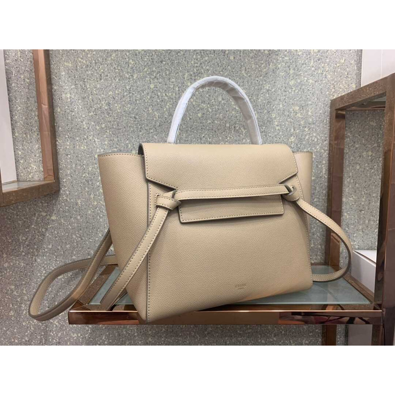 Ce**e micro belt bag in grained calfskin light taupe