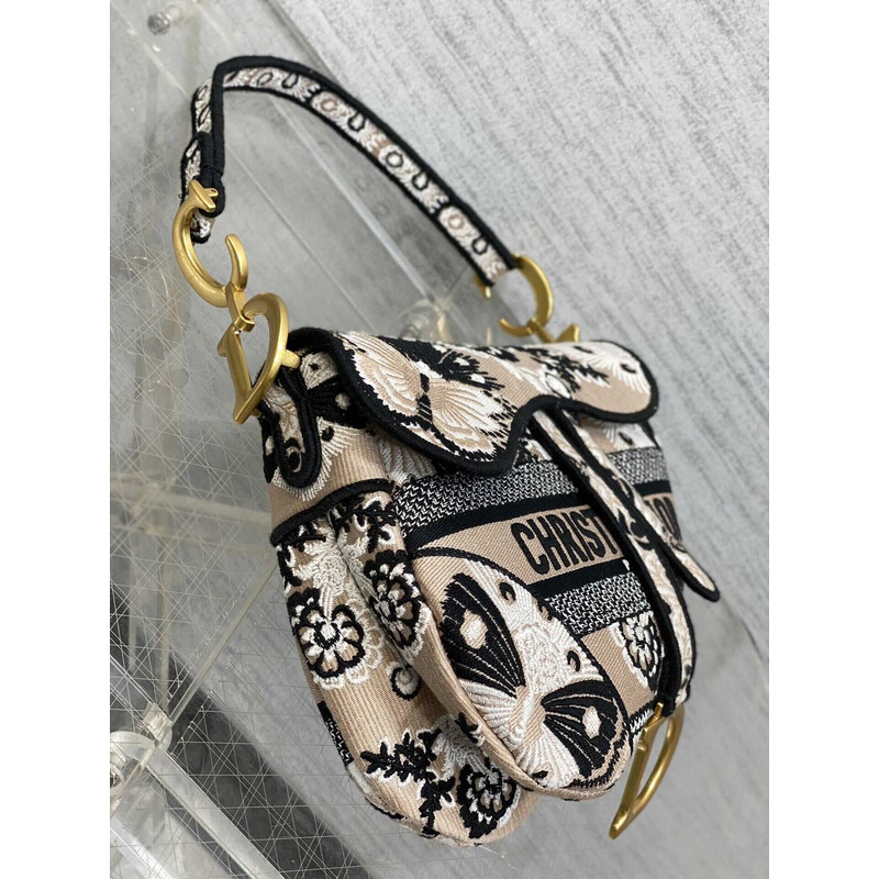 D*or saddle bag  beige multicolor butterfly bandana embroidery